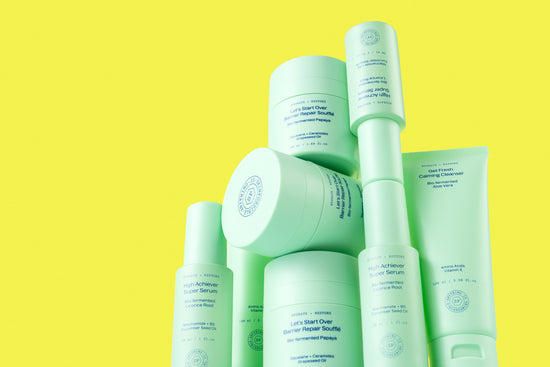 Three SKINPOSSIBLE products on a yellow ground with the words "When we say we're for sensitive skin, we mean it"