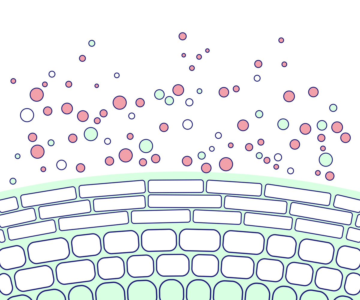 An illustration of the skin barrier and the microbiome that lives on its surface