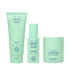 Three SKINPOSSIBLE skincare products in a uniform mint green color on a white background: a tall cleanser tube, a medium serum bottle, and a larger barrier repair jar.