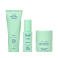 Three SKINPOSSIBLE skincare products in a uniform mint green color on a white background: a tall cleanser tube, a medium serum bottle, and a larger barrier repair jar.