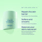 Barrier Repair Soufflé jar on a mint green ground, beside three reasons your skin loves it: it repairs the skin barrier with a proprietary trio of ceramides; it softens and smooths with a powerful dose of squalane; and it balances the natural pH of your skin, as bio-fermented plant based actives shield against environmental stressors